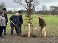 The Queen's Green Canopy - A Hornbeam tree is planted by Moderator Sandy Scrimgeour and Ex Moderator David B Cuthbert Jnr under the watchful eye of Deputy Lieutenant Alex Cairncross and Constables Roger Ward (51 yrs service) and Jim Leslie (1 year service)