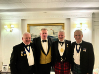 The four Moderators of the Scottish High Constable Societies as of 3 March 2023. Sandy Scrimgeour (Perth), Graham Bucknall (Leith), Norman Fiddes (Edinburgh) and Roddie Urquhart (Holyroodhouse) Taken in the State Lounge on Royal Yacht Britannia
