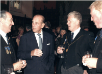 3 July 2003 - Reception at Edinburgh Castle for all four Societies. Vice Moderator Hamish Milne, HRH Prince Philip, Moderator Fergus Young and ?